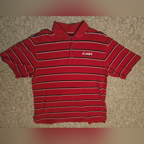 St. John's University Red Storm Red w/ Stripe Polo Shirt Size Medium Ashworth - Picture 9 of 13